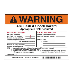 Étiquettes d'avertissement Brady Arc Flash PPE Catégorie 3, durables, imperméables, finition mate PET pour équipements électriques - Product Image 3