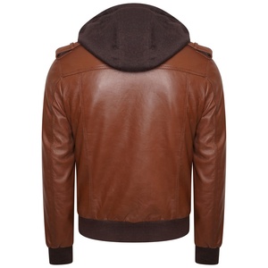 Chaqueta de Moto para Hombre, de Cuero Genuino Marrón, con Forro de Poliéster Resistente al Viento, Cierre de Cremallera y Bolsillos, Estilo Otoñal - Product Image 2