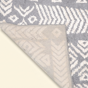 Alfombra DECORDEC Silver Nomad Gris Marfil de Lana, Hecha a Mano, Antideslizante, Ecológica, de Pelo Largo, con Patrón Geométrico Tribal Moderno - Product Image 5