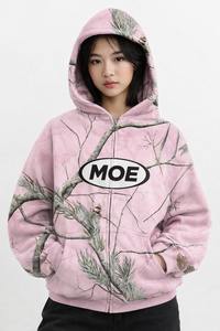 Sweat à capuche tendance personnalisé rose camouflage Y2K, coupe ample, en molleton bouclette épais, style streetwear, vente en gros - Product Image 3