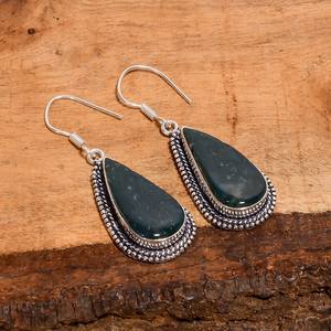 Pendientes de Plata con Ágata Musgosa Natural en Forma de Pera, Estilo Vintage, Plata de Ley 925, Joyería Bohemia Hecha a Mano, Regalo para Ella - Product Image 3