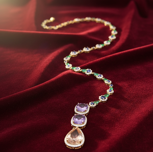 Collar de 16 Pulgadas con Piedras Multicolores Rosa y Verde, Plata de Ley 925, Chapado en Oro de 18K con Circonitas, Regalo de Aniversario para Ella - Product Image 5