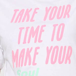 Women's White <b>Crew</b> Neck Short Sleeve T-Shirt With Happy <b>Soul</b> Letter Print Casual Wear 100% Cotton Jersey Fabric - Product Image 3