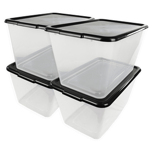 Contenitori di Stoccaggio in Plastica Riutilizzabili Trasparenti/Neri da 14,5 Galloni, Set da 4 con Coperchi, Contenitori e Scatole Impilabili - Product Image 1