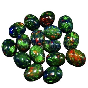 Cabujón de ópalo negro etíope hecho a mano, piedras preciosas de arcoíris naturales, joyería de forma ovalada con espalda plana suelta con piedras - Product Image 1