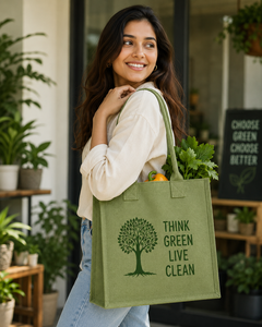 Bolsa de Yute Verde Ecológica Reutilizable para Compras, Bolsa de Supermercado Personalizada, Regalo Promocional al por Mayor, Bolsa de Playa con Asas de Cuerda - Product Image 1