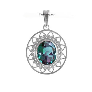 Oval <b>Alexandrite</b> Pendant <b>Necklace</b> 925 Sterling Silver Trendy Women's Anniversary Gift June Birthstone VVS Clarity IGI Certified - Product Image 3
