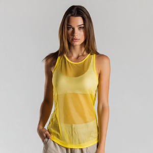 Camiseta sin mangas de malla transparente de alta calidad para mujer, 100% poliéster, de secado rápido y transpirable. - Product Image 3