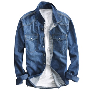 Chemises en jean pour hommes de style nouveau, manches longues, chemises tendance, grande taille, coton, jean bleu, chemises en jean élégantes - Product Image 1