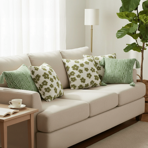 Set di 5 Federe Decorative SOGA con Motivi Floreali e Chevron in Verde Salvia, Copricuscini con Nappe - Product Image 2