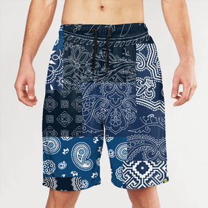 Shorts de bain pour hommes à séchage rapide avec motif nuage, taille à cordon de serrage, longueur mi-cuisse, maillot de bain décontracté imprimé bleu, violet, jaune - Product Image 3