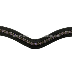 SUPERB QUALITY LEATHER HORSE BROW <b>BAND</b> RHINESTONES EMPTY CHANNEL BLING CRYSTAL BROW <b>BAND</b> WITH <b>SNAP</b> BUTTON FOR LOOP CLOSURE - Product Image 1