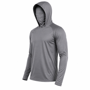 Sweat à capuche unisexe à manches longues avec protection intégrée pour le visage, anti-UV, couleur unie, vêtement de pêche performant UPF 50, pull-over haute élasticité 100% - Product Image 4
