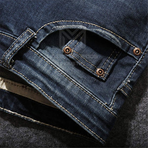 Pantalones Cortos de Mezclilla para Hombre, Azul Oscuro, Lavado Vintage, Estilo Desgastado, Cinco Bolsillos, Corte Clásico, Informales, para Verano - Product Image 6