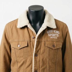 <b>Men's</b> Denim <b>Sherpa</b> <b>Jacket</b> with Stand Collar Hooded Front Logo Casual Winter Wear Regular Fit - Product Image 6