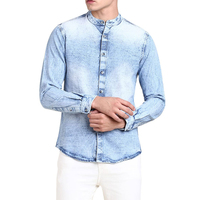 Kemeja Denim Lengan Panjang Pria Terlaris Desain Cetak Modis Terbaru untuk Pakaian Kasual Berkualitas Tinggi Layanan OEM ODM