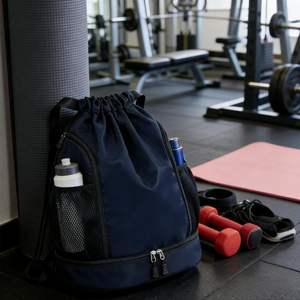 Drawstring Sports <b>Backpack</b> with Shoe Compartment Nylon Gym Bag Lightweight Foldable <b>Backpack</b> for Swimming Yoga Deep Blue - Product Image 2