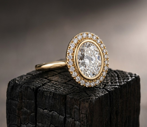 Anillo de Compromiso Glamuroso con Diamante de Corte Ovalado Chapado en Oro de 18K y 14K, con Halo de Diamantes Redondos y Banda Micro Pavé, Anillo Nupcial para Mujer - Product Image 1