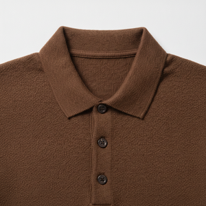 Polo à manches courtes en tricot marron, design personnalisé, couleur unie, boutons, coupe classique - Product Image 4