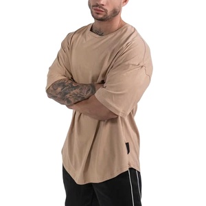 Camiseta de entrenamiento de ajuste cuadrado de algodón transpirable de peso pesado para hombre de alta calidad personalizada Camiseta lisa de gran tamaño en blanco alta para hombre - Product Image 5