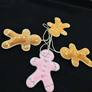 High Quality Customizable Embroidered Velvet Gingerbread Man Animal Shape <b>Small</b> Handmade Hanging <b>Ornament</b> Traditional Christmas - Product Image 2
