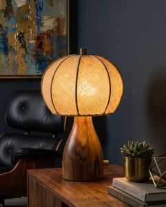 Vintage Midcentury Wooden Cordless <b>USB</b> <b>Table</b> Lamp Small Round Fabric Shade <b>Bedside</b> Desk Light for Bedroom Study - Product Image 3