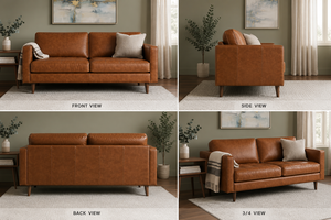 Sofá Loveseat de Cuero Genuino Estilo Mid-Century Moderno, Respaldo Firme, Brazos Cuadrados, Patas de Madera, Mueble para Sala de Estar - Product Image 3
