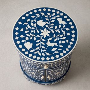 Mesa de Noche Azul Marino de Alta Calidad, Ecológica, Hecha a Mano, con Incrustaciones de Hueso, para Uso Doméstico - Muebles con Incrustaciones de Hueso, Decoración de Dormitorio - Product Image 3