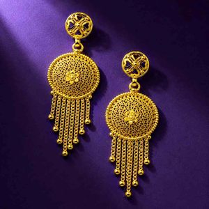 Wholesale Brass 14K18K24K Micron Gold Plated Flower Forming Dangle Earrings Turkish Arabic Design <b>Bridal</b> Wedding Fashion - Product Image 2