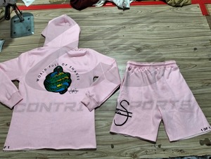 Conjuntos de shorts de cintura alta para hombre, ropa informal de talla grande, ropa urbana, conjunto de sudadera con capucha y shorts con estampado Puff. - Product Image 4