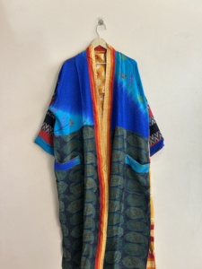 Bata Kimono Larga de Algodón Tejido para Mujer, Manga Larga, Estampado Floral, Ropa de Dormir Informal, Bata de Verano - Product Image 6