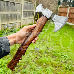 Custom Full Tang Damascus Steel Hunting Camping Bearded <b>Axe</b> Micarta Handle Tomahawk Real Hatchet with Leather Sheath, Ideal Gift - Product Image 2