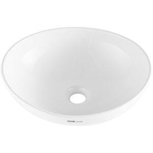 Lavabo Ovalado de Cerámica Blanca para Baño, 16 x 13.4 Pulgadas, Lavabo Tipo Vessel para Encimera, 13.4 x 16 Pulgadas, Lavabos Ovalados Blancos para Encimera - Product Image 1