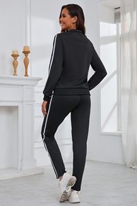 Conjunto deportivo cómodo y transpirable para mujer en color sólido, conjunto deportivo de moda con mangas largas y transpirables para mujer - Product Image 2