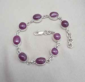 Natural Ruby 925 Sterling <b>Silver</b> Oval Cabochon Red Gemstone Link Bracelet Handmade Fine Jewelry - Product Image 5