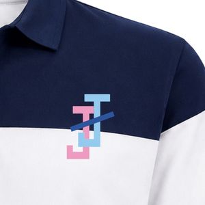 Navy Blue <b>White</b> Striped <b>Polo</b> Shirt Short Sleeve Color Block with JJ Logo Embroidery for <b>Men</b> Casual Golf Uniform Top Golf Wear - Product Image 3