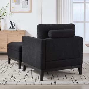 Poltrona con Poggiapiedi Reversibile Nera da 90 cm, Base in Legno, Gambe Quadrate, Rivestimento Imbottito, per Soggiorno - Product Image 3