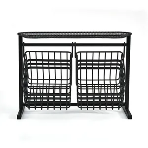 Modern Metal <b>Basket</b> Organizer with 2 Hanging Bins 14.25 in x 10.25 in Reusable Storage Rack for Kitchen or Bathroom - Product Image 2