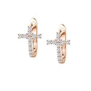 Cross Dangle Diamond Huggie <b>Hoop</b> <b>Earrings</b> Lab Grown Wholesale14k 18k Gold Dainty Hinged Small Cristian Region Gift Manufacture - Product Image 5