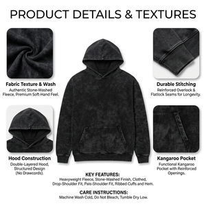 Sweat à capuche personnalisé pour homme, délavé à l'acide, coupe décontractée, manches longues, poche avant, capuche à cordon de serrage, finition en polaire douce, pour le marché américain - Product Image 4