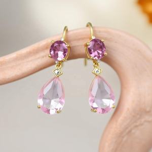 Boucles d'oreilles pendantes en argent sterling 925 plaqué or 18 carats avec améthyste bleue et pierre de poire rose, 4,5 pouces - Product Image 6