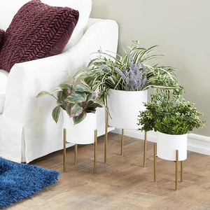 Metal Indoor Outdoor Planter Large Planter <b>Pot</b> with Removable Gold <b>Stand</b> Set of 3 Planters white Planter - Product Image 2