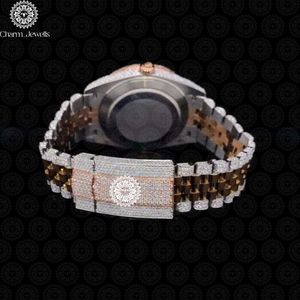 Charm_Jewells Montre de luxe pour femme en acier inoxydable, boîtier rond, mouvement à quartz analogique, lunette sertie de diamants, fermoir pliant, 38 mm - Product Image 3