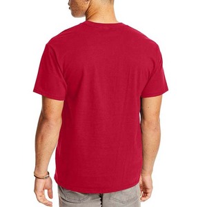 T-shirt rouge en coton à col rond pour homme, coupe classique, manches courtes, couleur unie, tricot jersey, avec poche – Meilleure vente - Product Image 6