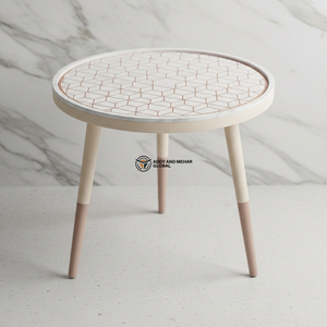 Taburete de Madera Pintado a Mano White Meena – Taburete Decorativo Artesanal - Product Image 1