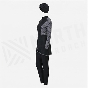 NORTH APPROACH Burkinis pour femmes à imprimé géométrique, robe de bain à col haut et manches longues avec jupe asymétrique et ensemble de leggings - Product Image 3