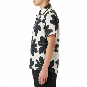 Men's Cuban Collar <b>Shirt</b> <b>Black</b> Floral <b>Short</b> <b>Sleeve</b> Breathable Custom OEM Wholesale - Product Image 4
