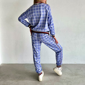 Women's <b>Plaid</b> Tracksuit Set Full Sleeve Zipper Front Casual Jogger <b>Pants</b> With Side Pockets Autumn Wear - Product Image 2
