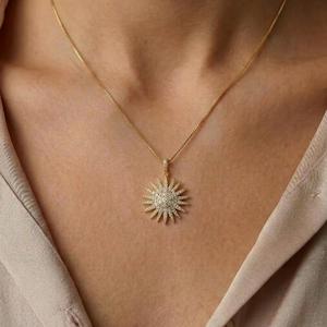 สร้อยคอชุบทอง14K/18K สีเหลืองสร้อยคอจี้เพชรรูปดาวกระจายสำหรับห้องปฏิบัติการปลูกเพชรกลมสร้อยคอโซ่กลม - Product Image 1