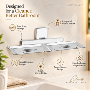 Support mural moderne de qualité supérieure pour double porte-savon en acier inoxydable finition chromée avec fentes de drainage - Product Image 5